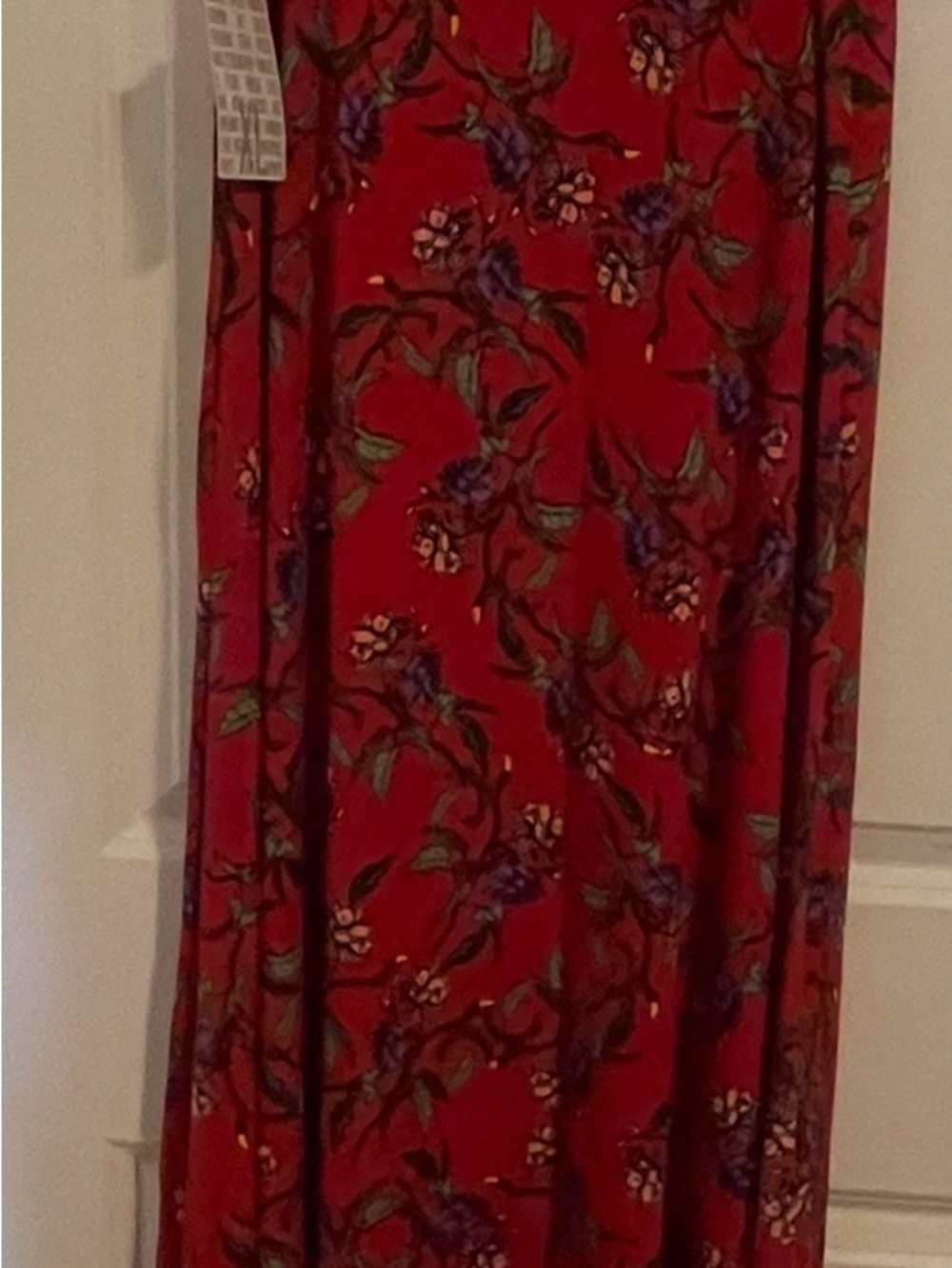 LuLaRoe Red Floral Maxi Skirt with Purple and Green Accents